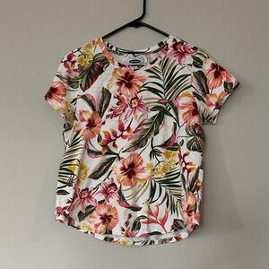 Old Navy Tropical Floral Short Sleeve Top - Pink, Green, Yellow Size M